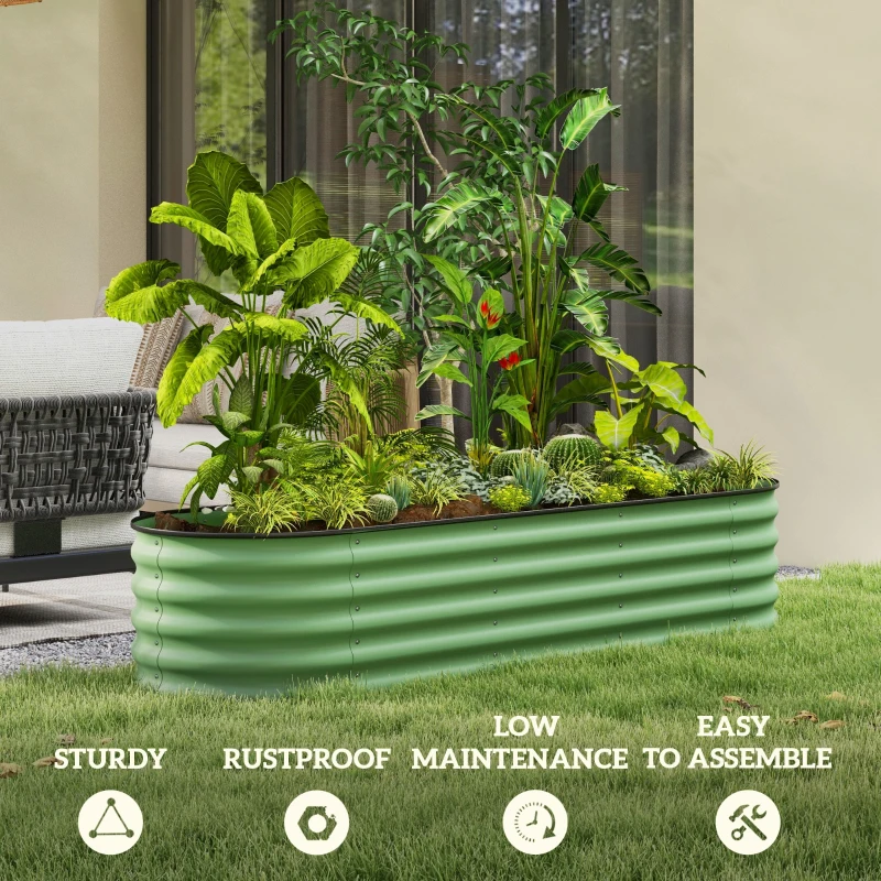 Outsunny 6.5 x 2 x 1.5 FT Galvanized Steel Raised Garden Bed, Metal Garden Bed Planter Box with Safety Edging, Green