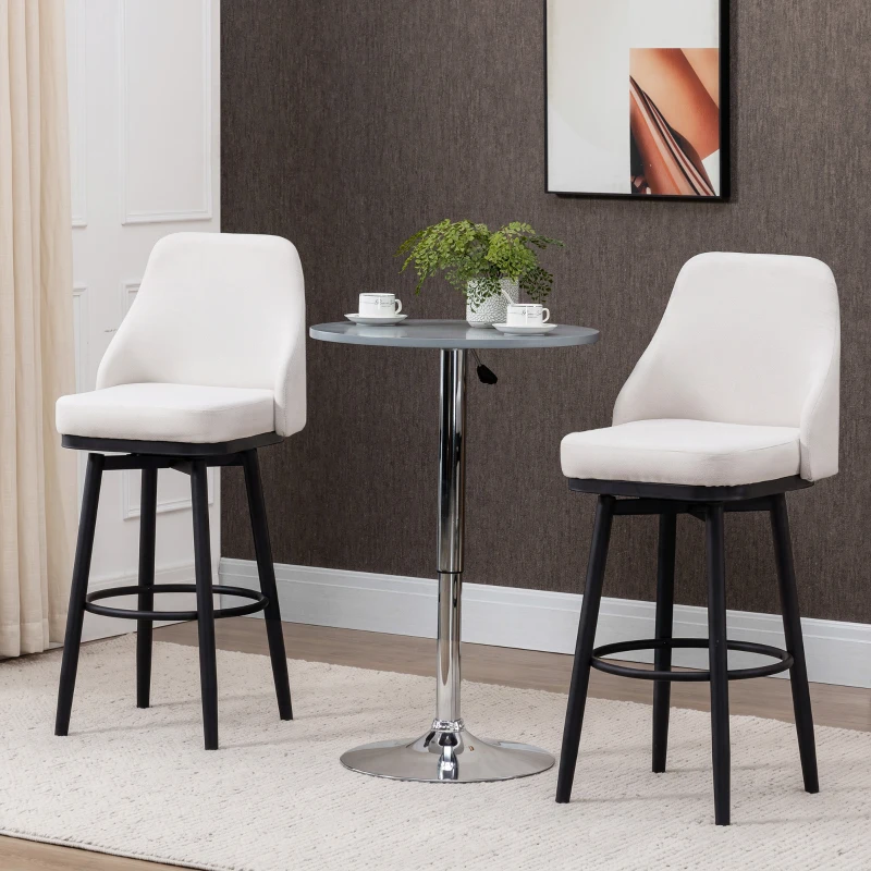 HOMCOM Bar Height Bar Stools Set of 2, Modern 360° Swivel Kitchen Chairs with Steel Legs and Footrest, 29.5 Inch Seat Height Upholstered Barstools for Kitchen Island, Cream White