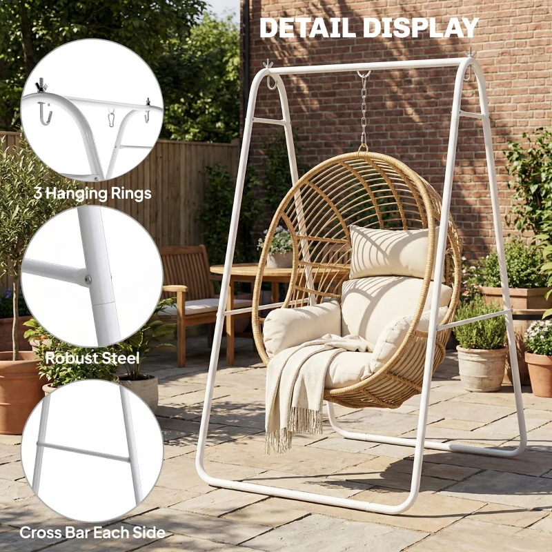 Outsunny Hammock Chair Stand Only Heavy Duty Solid Steel A-Frame for Hanging Hammock, Egg Chair, Max Load 330 LBS, White