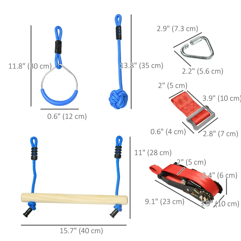 Outsunny Ninja Slackline Set, 30-Piece, 10m Rope with Obstacles, Climbing Frame, Playset Equipment for Children Aged 3-6