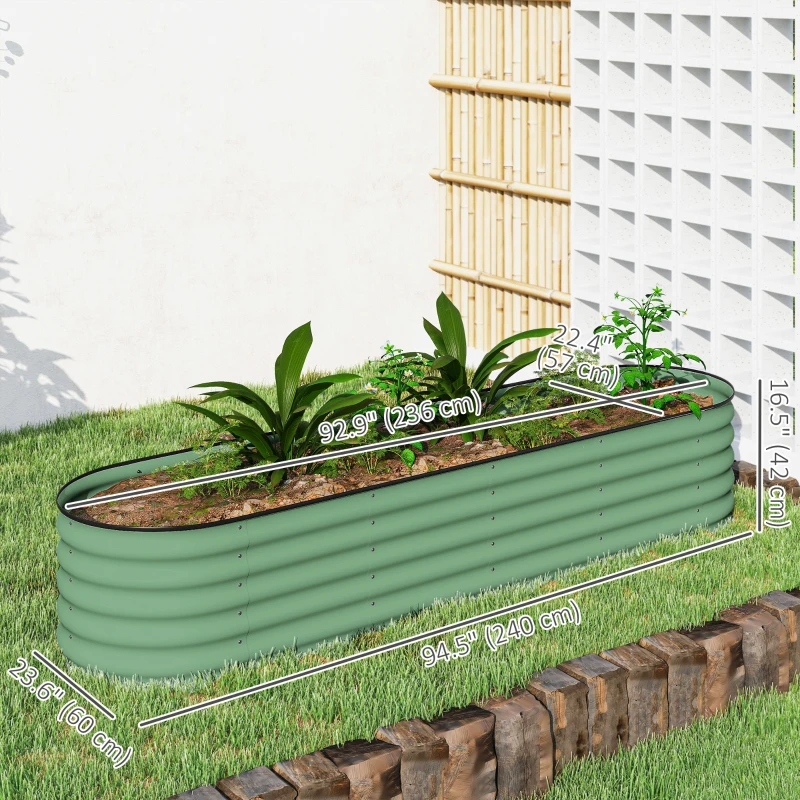 Outsunny 8 x 2 x 1.5ft Galvanized Raised Garden Bed Kit, Metal Planter Box with Safety Edging,  Green
