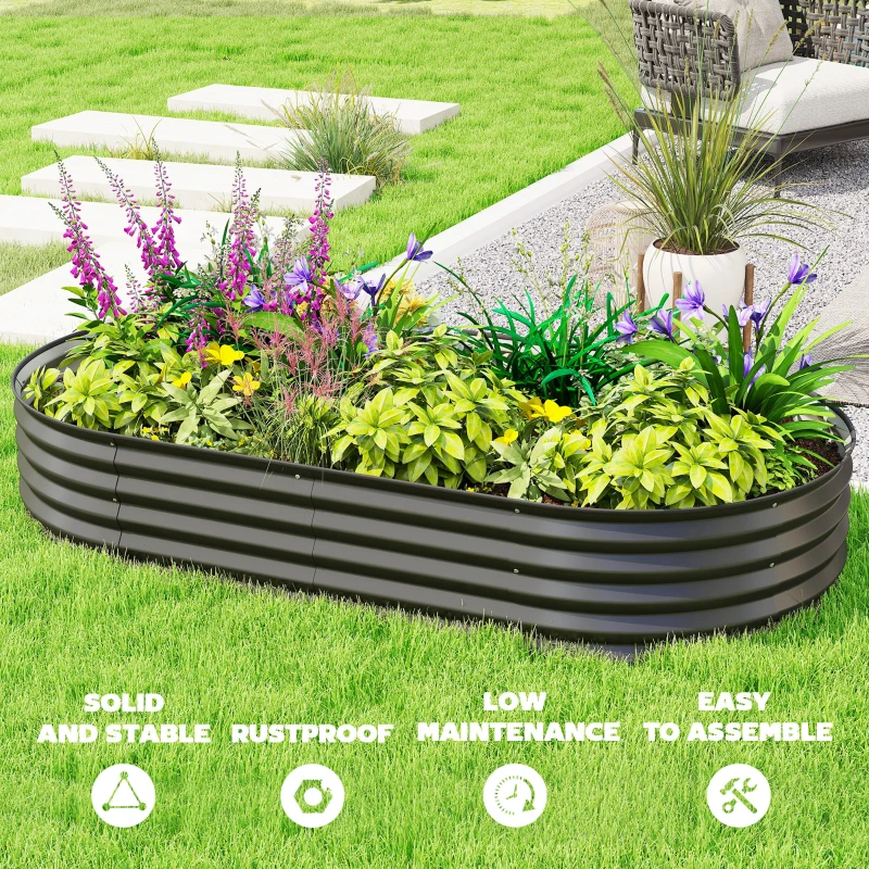 Outsunny 6 x 3 x 1ft Galvanized Raised Garden Bed Kit, Metal Planter Box with Safety Edging,  Black