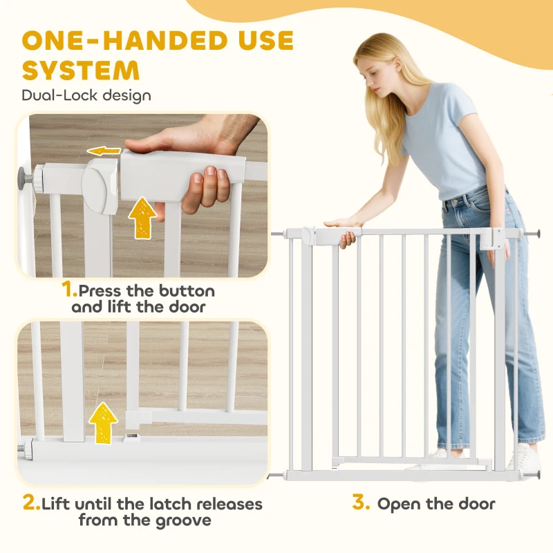 PawHut Baby Gate, Pet Safety Gate Pressure Fit, 30"-32" Wide with Two-Way Open, Auto-Close for Stair, Doorways, Hallways, White