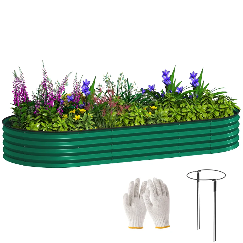 Outsunny 7 x 3 x 1ft Galvanized Raised Garden Bed Kit, Metal Planter Box with Safety Edging, Green