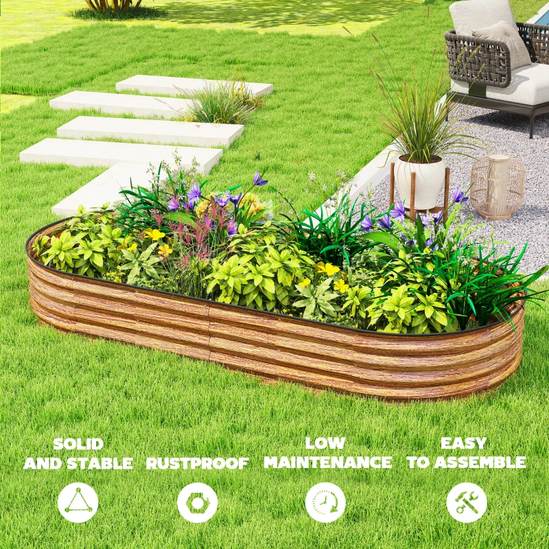 Outsunny 7' x 3' x 1' Large Outdoor Planter Box, Galvanized Raised Garden Bed with Metal Plant Stake, Brown