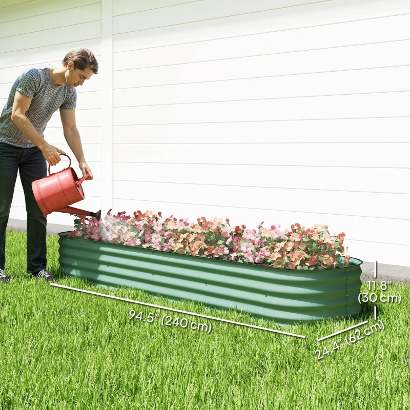 Outsunny 7.9 x 2 x 1ft Galvanized Raised Garden Bed Kit, Metal Planter Box with Safety Edging, Green
