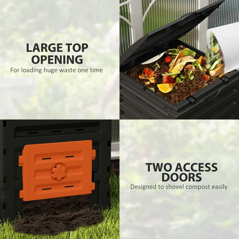 Outsunny Compost Bin, Garden Composter with 80 Vents and 2 Doors, 120 Gallon (450L), Orange