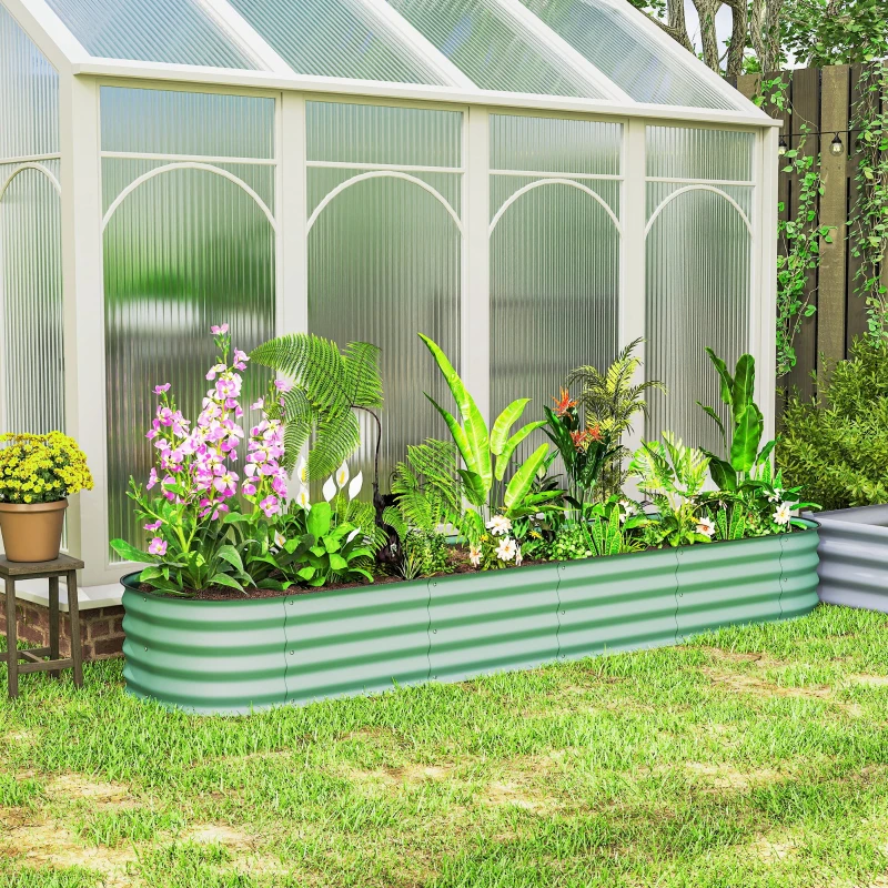 Outsunny 7.9 x 2 x 1ft Galvanized Raised Garden Bed Kit, Metal Planter Box with Safety Edging, Green