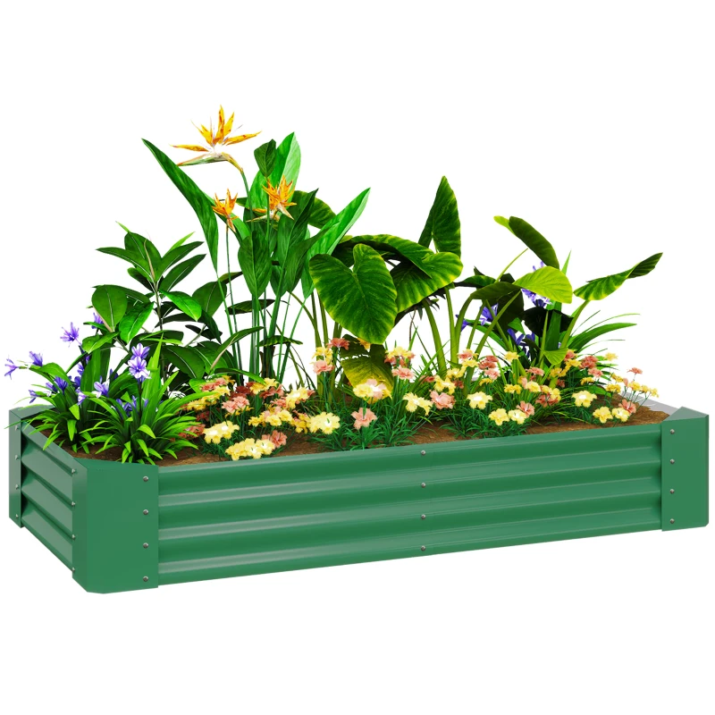 Outsunny 6 x 3 x 1ft Galvanized Raised Garden Bed, Reinforced Outdoor Planter Box with Open Bottom, Green