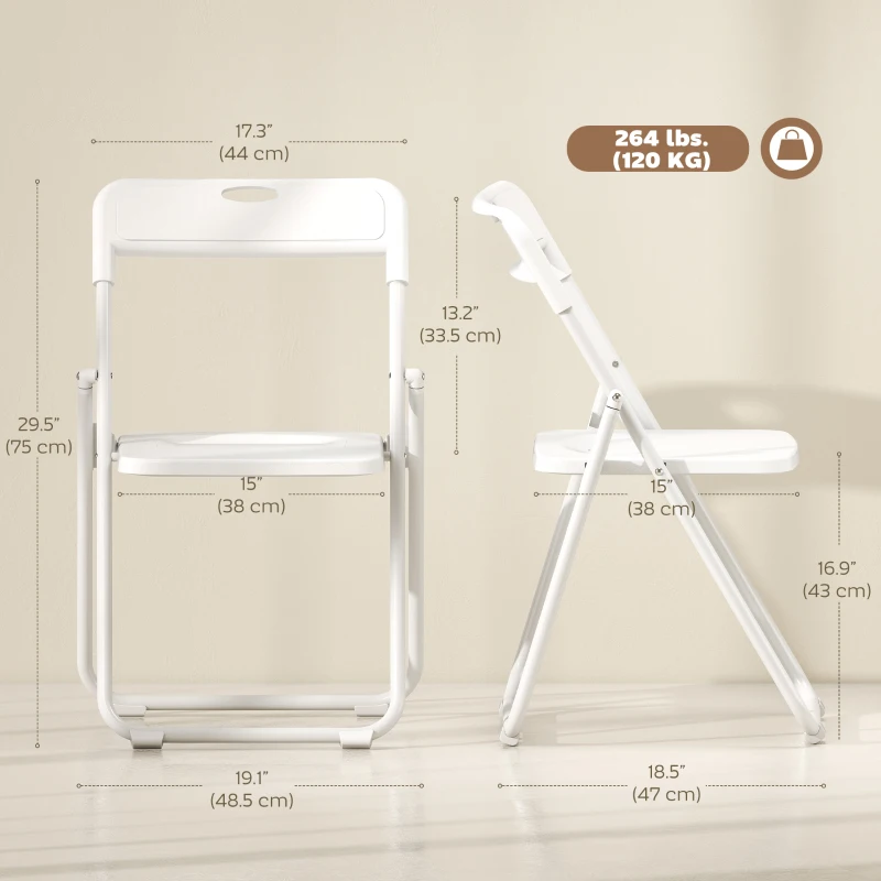 HOMCOM Folding Chairs 6 Pack, Plastic Foldable Chairs with Vent, Carry Hole and Steel Frame for Home, Office, Dining, White