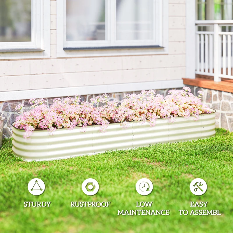 Outsunny 7.9 x 2 x 1ft Galvanized Raised Garden Bed Kit, Metal Planter Box with Safety Edging, Cream White