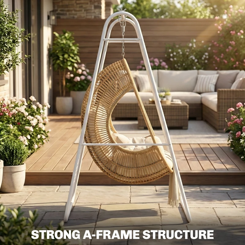 Outsunny Hammock Chair Stand Only Heavy Duty Solid Steel A-Frame for Hanging Hammock, Egg Chair, Max Load 330 LBS, White
