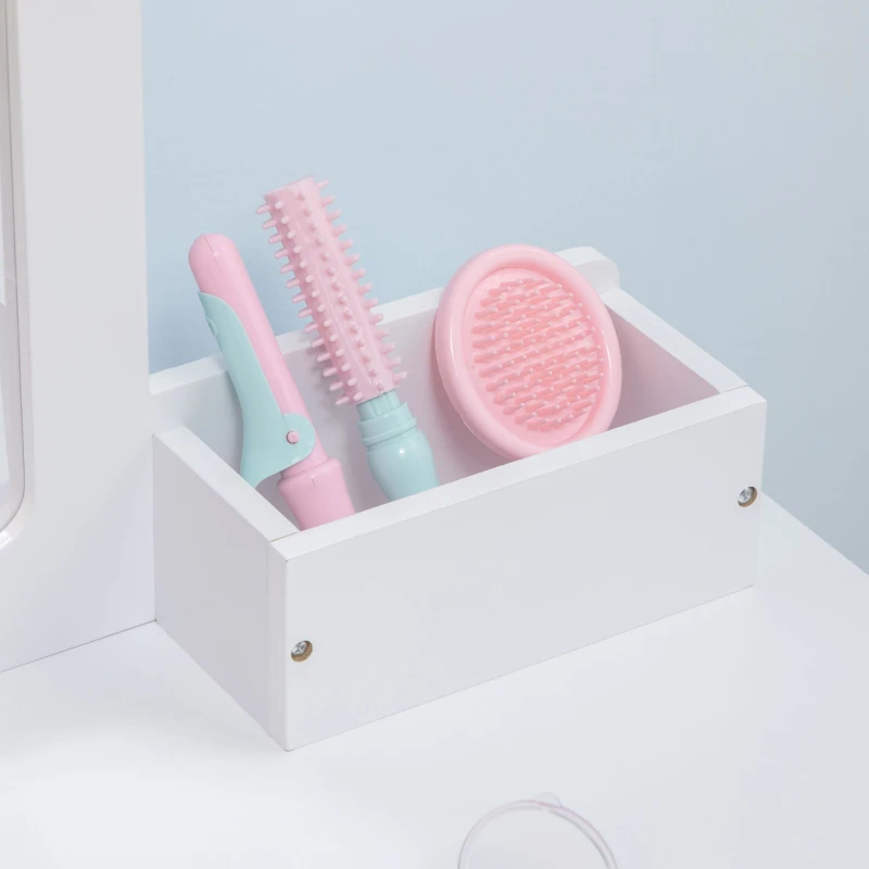 Qaba Kids Vanity Set with Mirror and Stool, Makeup Dressing Table with Drawers for Children Aged 3-6 Years, White