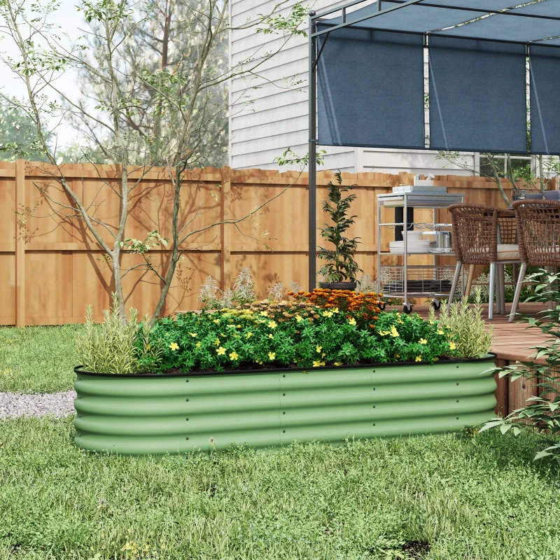 Outsunny 6.5 x 2 x 1.5 FT Galvanized Steel Raised Garden Bed, Metal Garden Bed Planter Box with Safety Edging, Green