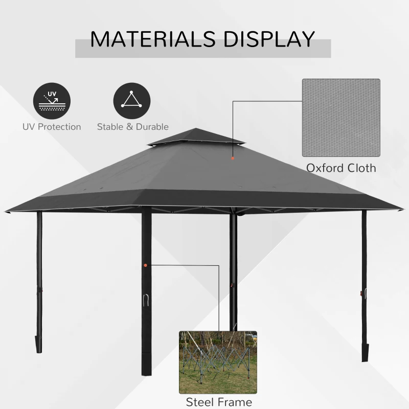 Outsunny 13' x 13' Pop Up Party Tent Outdoor Canopy with Top Vent, 3-Level Adjustable Height, and Roller Bag, Grey