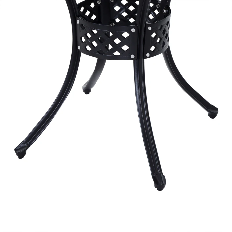 Outsunny 33-Inch Roud Patio Dining Table with Umbrella Hole, Cast Aluminum Garden Table, All Weather Patio Bisto Table, for Lawn, Garden, Outside, Black