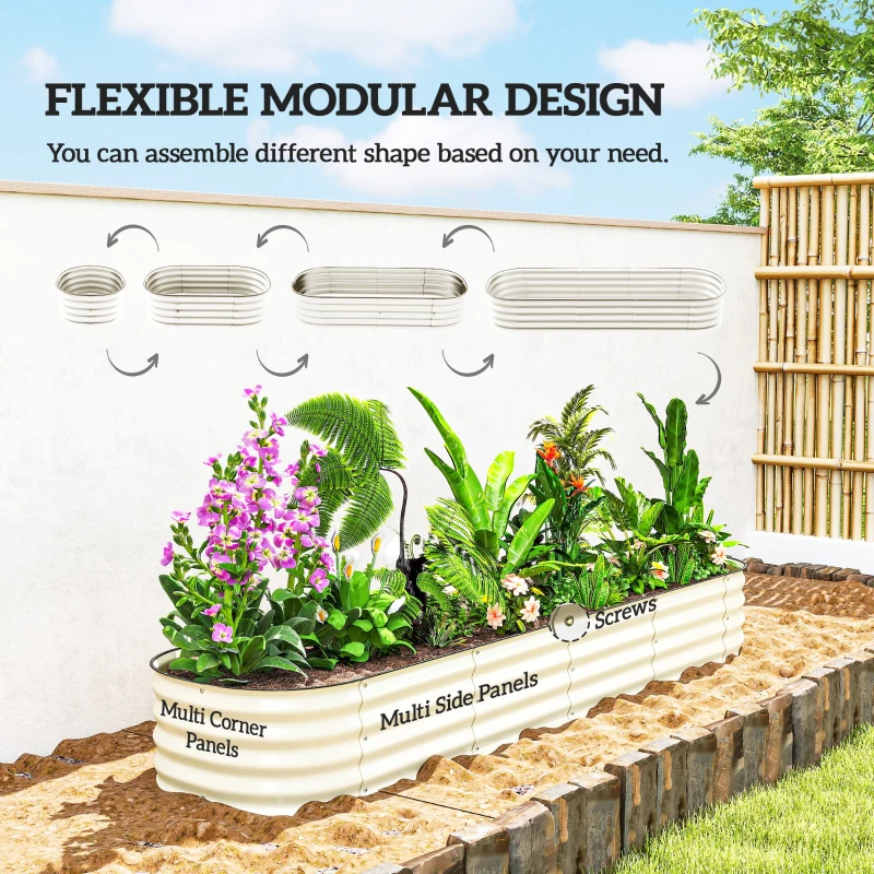 Outsunny 7.9 x 2 x 1ft Galvanized Raised Garden Bed Kit, Metal Planter Box with Safety Edging, Cream White