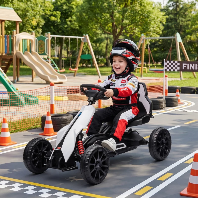 Aosom 12V Electric Go Kart for Kids, Ride On Toy with EVA Tires, 2 Speeds, Adjustable Seat, Safety Belt for 3-8 Years, White