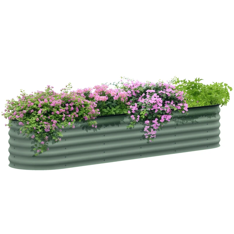 Outsunny 8 x 2 x 1.5ft Galvanized Raised Garden Bed Kit, Metal Planter Box with Safety Edging,  Green