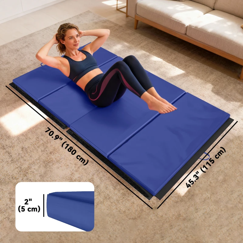 Soozier 4'x10'x2" Folding Gymnastics Tumbling Mat, Exercise Mat with Carrying Handles for Yoga, MMA, Martial Arts, Blue