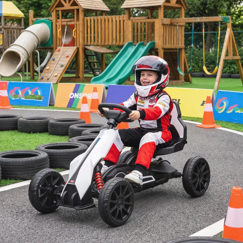 Aosom 12V Electric Go Kart for Kids, Ride On Toy with EVA Tires, 2 Speeds, Adjustable Seat, Safety Belt for 3-8 Years, White