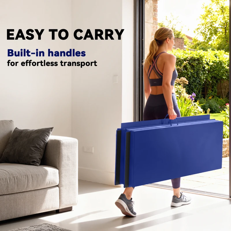 Soozier 4'x10'x2" Folding Gymnastics Tumbling Mat, Exercise Mat with Carrying Handles for Yoga, MMA, Martial Arts, Blue