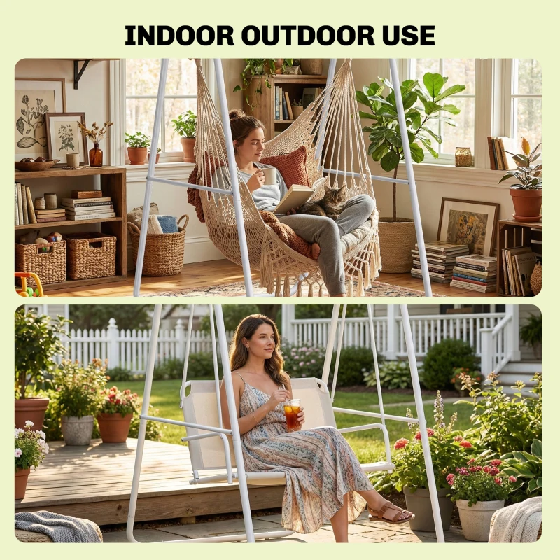 Outsunny Hammock Chair Stand Only Heavy Duty Solid Steel A-Frame for Hanging Hammock, Egg Chair, Max Load 330 LBS, White