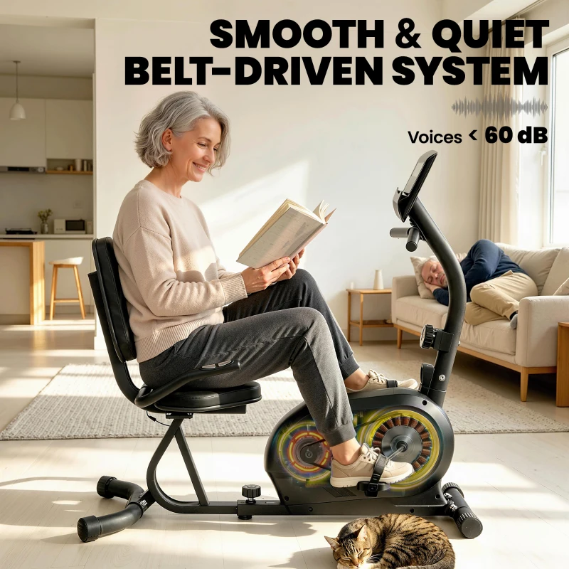 Soozier Recumbent Exercise Bike for Home, Stationary Bike with Bluetooth, App Connectivity, Quiet 8-Level Magnetic Resistance
