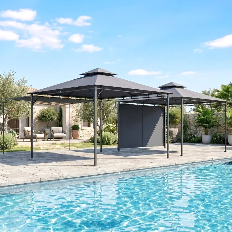 Outsunny Patio Gazebo with Double Roof Outdoor Gazebo Canopy with Extendable Shade 10.5′ x 10.5′ Dark Grey