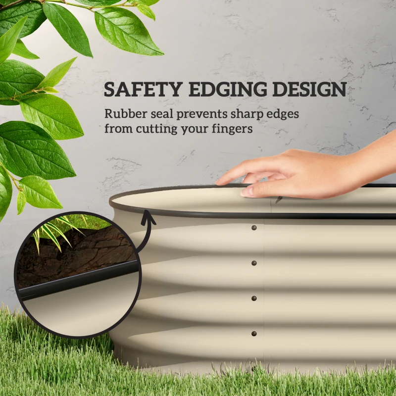 Outsunny 8 x 2 x 1.5 FT Galvanized Steel Raised Garden Bed, Metal Garden Bed Planter Box with Safety Edging, Cream White