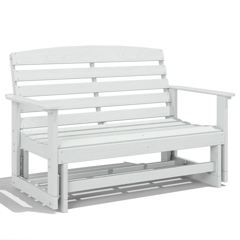 Outsunny Patio Glider Bench w/ HDPE Slatted Double Rocking Chair, Distressed White