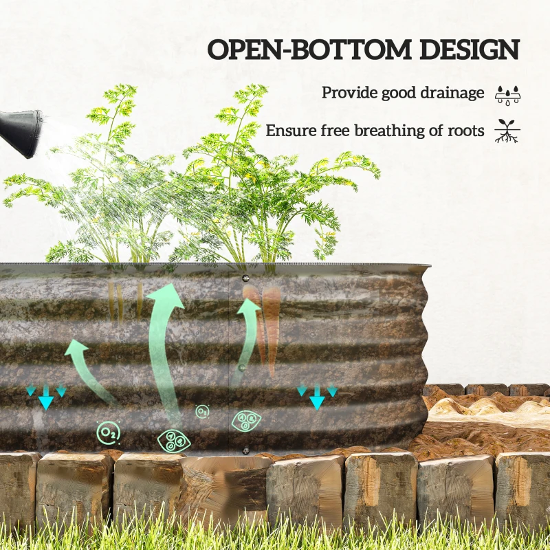 Outsunny 7.9 x 2 x 1ft Galvanized Raised Garden Bed Kit, Metal Planter Box with Safety Edging, Dark Grey