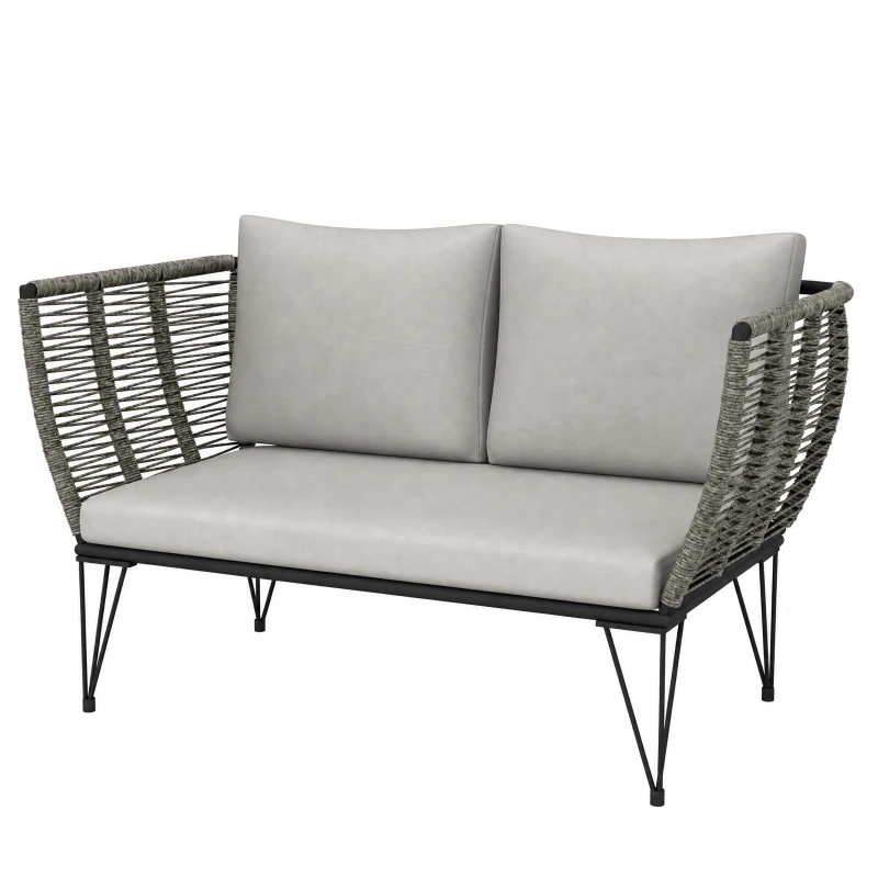Outsunny Outdoor Couch Patio Sofa with Cushions, 2 Seater Patio Furniture Loveseat with Galvanized Steel Frame, Light Grey