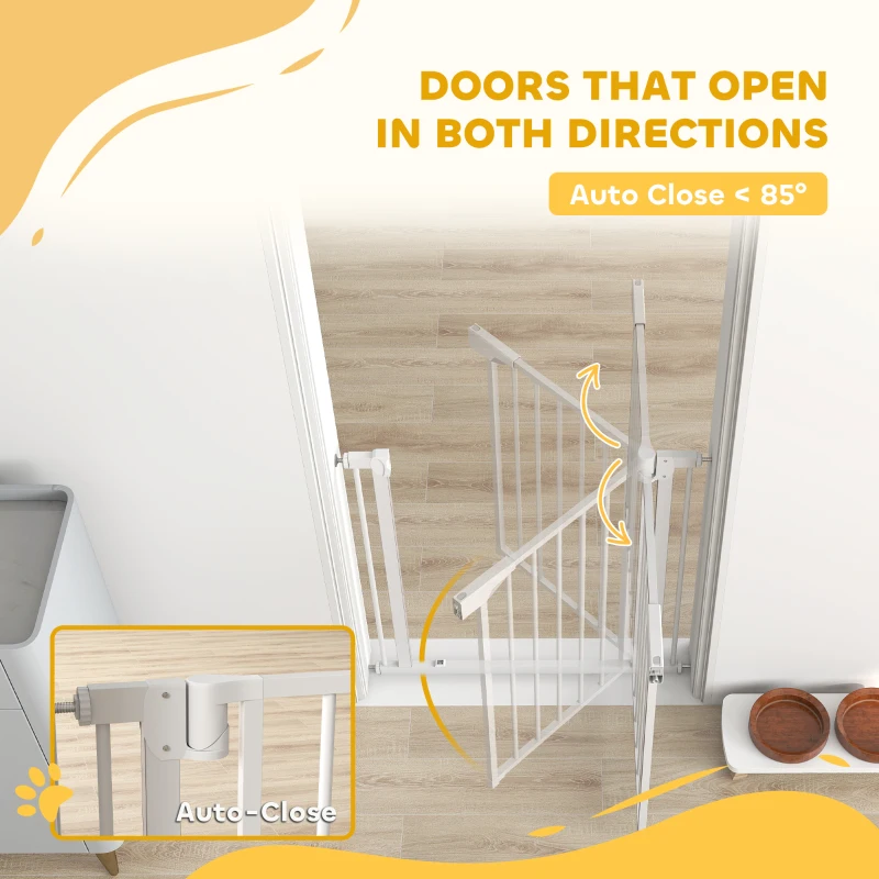 PawHut Baby Gate, Pet Safety Gate Pressure Fit, 30"-32" Wide with Two-Way Open, Auto-Close for Stair, Doorways, Hallways, White