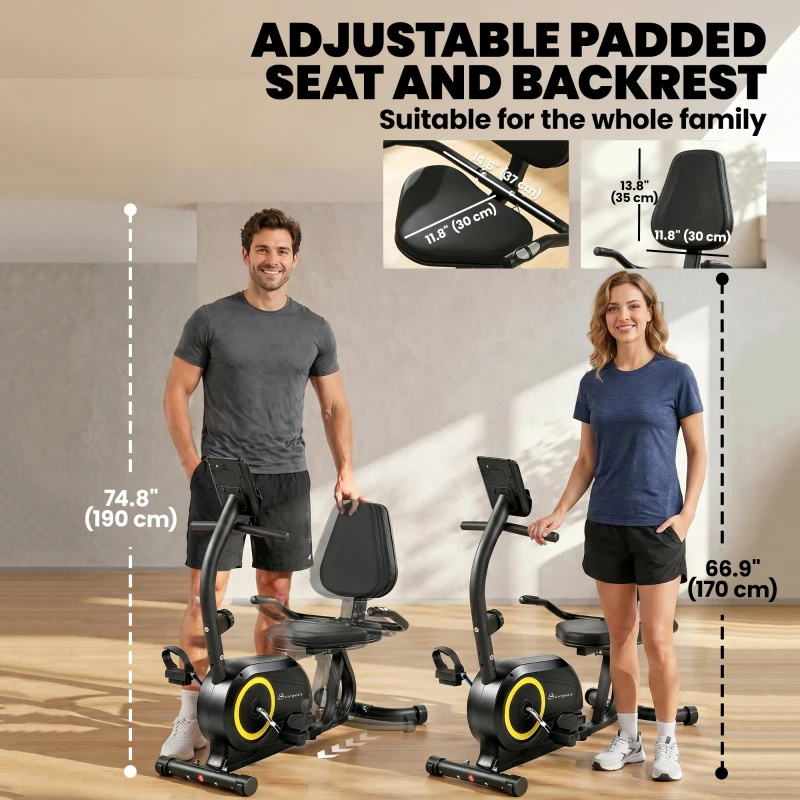 Soozier Recumbent Exercise Bike for Home, Stationary Bike with Bluetooth, App Connectivity, Quiet 8-Level Magnetic Resistance