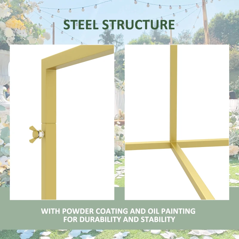 Outsunny 6.6 x 6.6FT Gold Backdrop Stand, Square Metal Wedding Arch for Birthday Party, Bridal Shower, Graduation, Ceremony