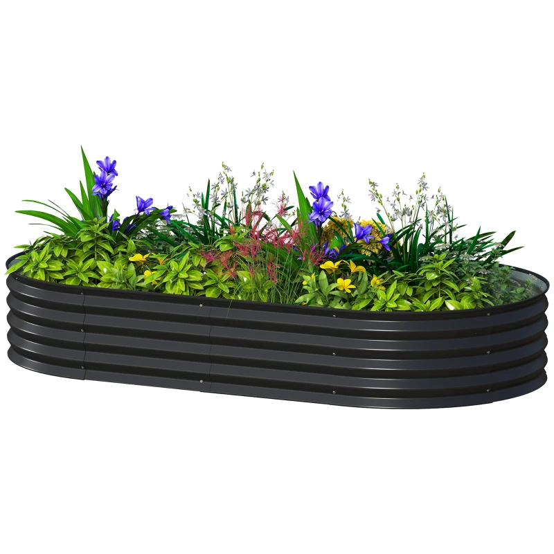 Outsunny 6 x 3 x 1ft Galvanized Raised Garden Bed Kit, Metal Planter Box with Safety Edging,  Black