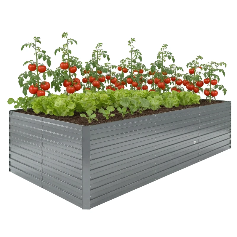 Outsunny 8' x 4' x 2' Raised Garden Bed, Galvanized Planter Box for Growing Flowers, Herbs and Vegetables, Light Grey