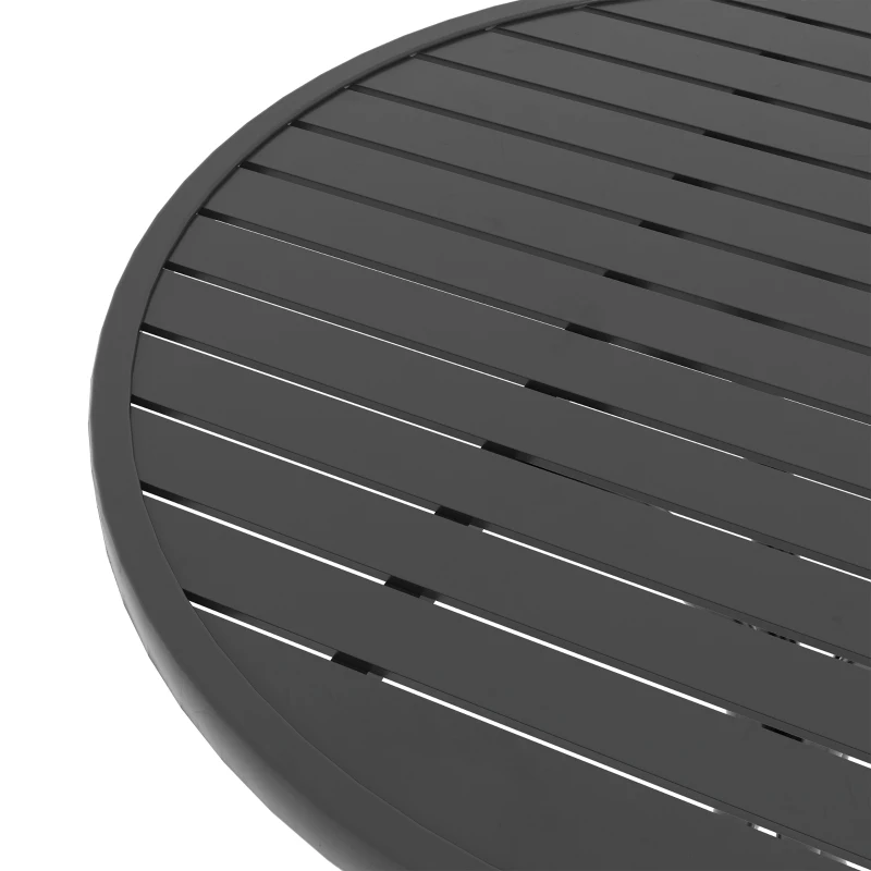 Outsunny 26" Round Patio Table, Outdoor Side Table with Steel Frame and Slat Tabletop for Garden, Balcony, Black