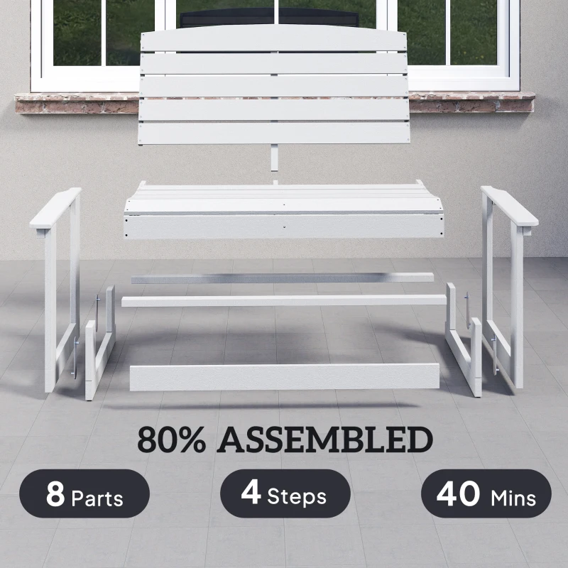 Outsunny Patio Glider Bench w/ HDPE Slatted Double Rocking Chair, Distressed White