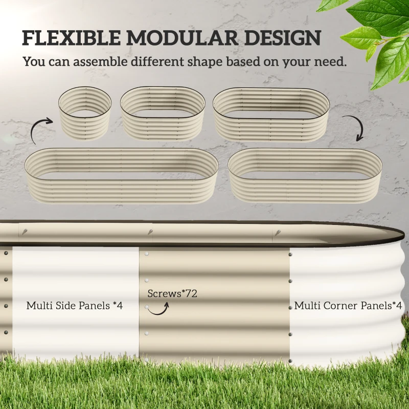Outsunny 8 x 2 x 1.5 FT Galvanized Steel Raised Garden Bed, Metal Garden Bed Planter Box with Safety Edging, Cream White