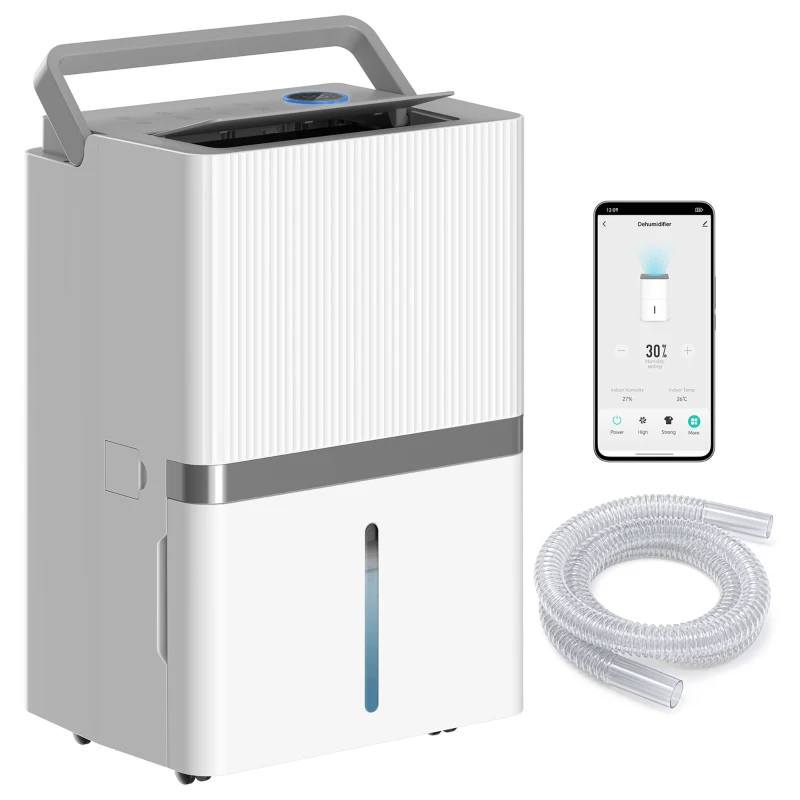 HOMCOM 100 Pint Smart Dehumidifier, 5,200 Sq. Ft., WiFi Large Dehumidifier with App, Alexa, Google Voice Control, Drain Hose