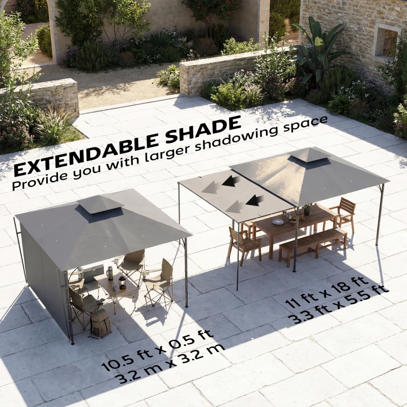 Outsunny Patio Gazebo with Double Roof Outdoor Gazebo Canopy with Extendable Shade 10.5′ x 10.5′ Dark Grey