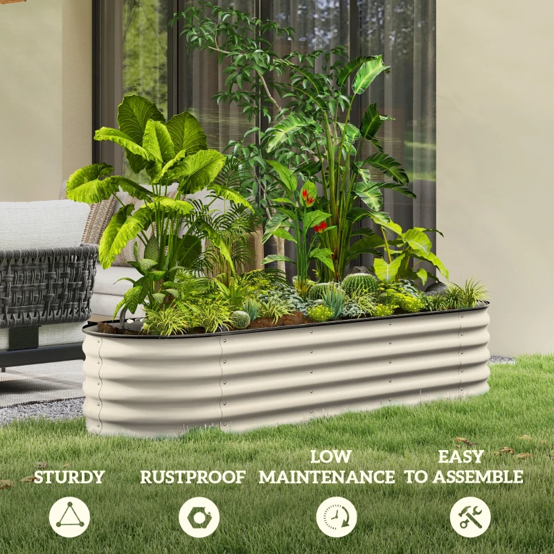Outsunny 6.5 x 2 x 1.5ft Galvanized Raised Garden Bed Kit, Metal Planter Box with Safety Edging, Cream White