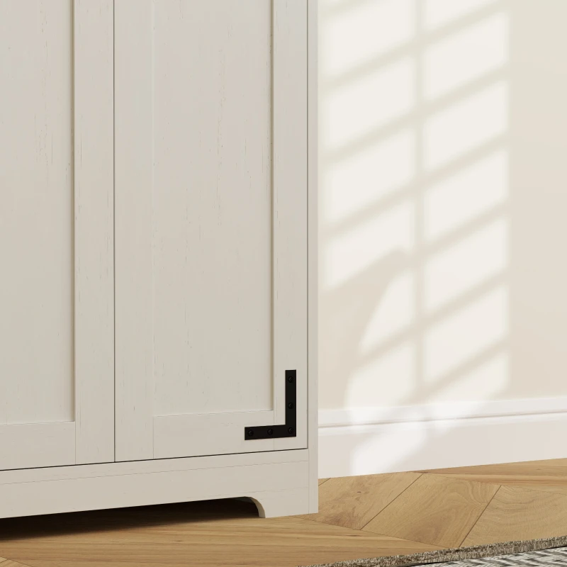 HOMCOM 67" Farmhouse Pantry Cabinet with 2 Doors, Tall Storage Cabinet with Adjustable Shelves, Distressed White