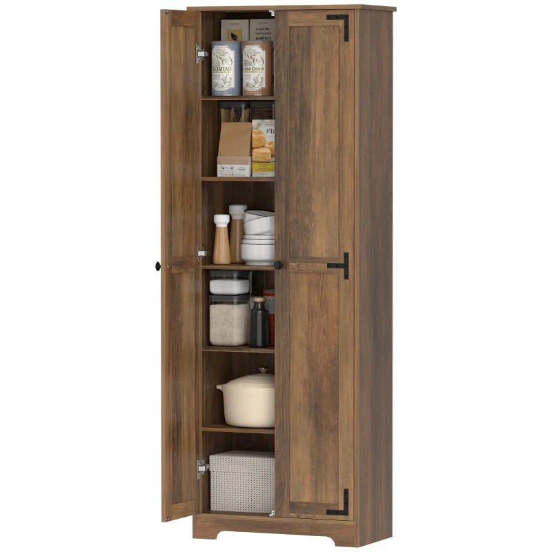 HOMCOM 67" Farmhouse Pantry Cabinet with 2 Doors, Tall Storage Cabinet with Adjustable Shelves, Brown Wood Grain