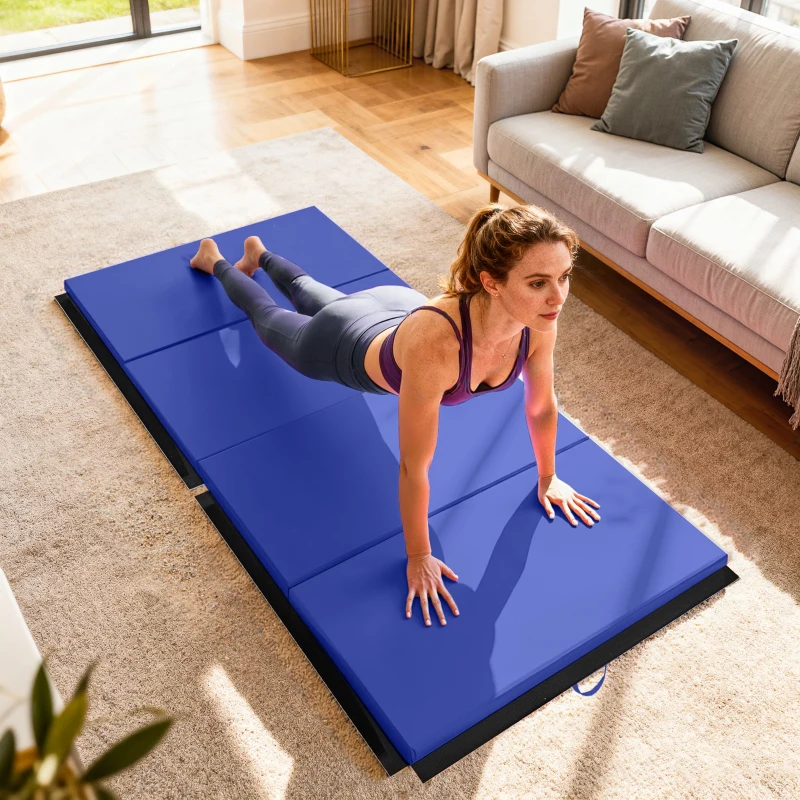 Soozier 4'x10'x2" Folding Gymnastics Tumbling Mat, Exercise Mat with Carrying Handles for Yoga, MMA, Martial Arts, Blue