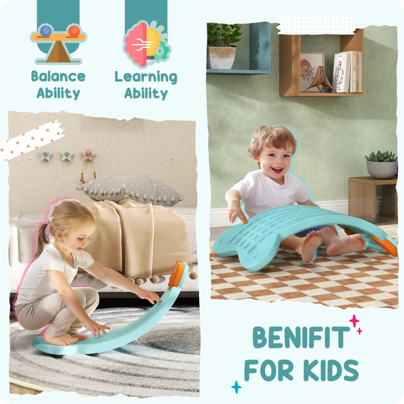 Qaba 24.4" Kids Balance Board, Wobble Board Toddler Curved Rocker, Preschool Balance & Sensory Play Toy, Ages 3-6 Light Blue