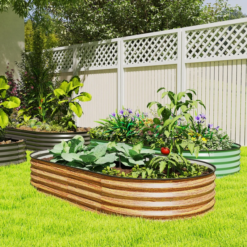 Outsunny 6' x 3' x 1' Large Outdoor Planter Box, Galvanized Raised Garden Bed with Metal Plant Stake, Brown