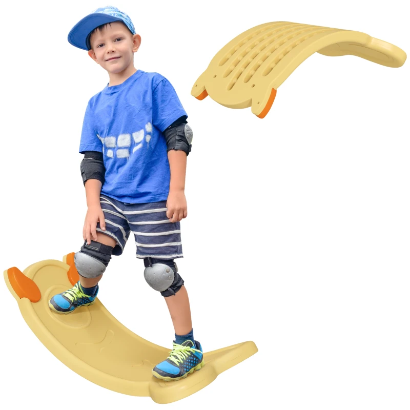 Qaba 24.4" Kids Balance Board, Wobble Board Toddler Curved Rocker, Preschool Balance & Sensory Play Toy, Ages 3-6, Yellow
